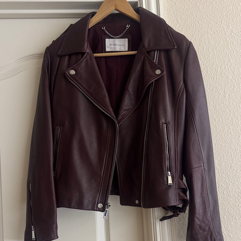 BCBG Deep Burgundy Leather Jacket